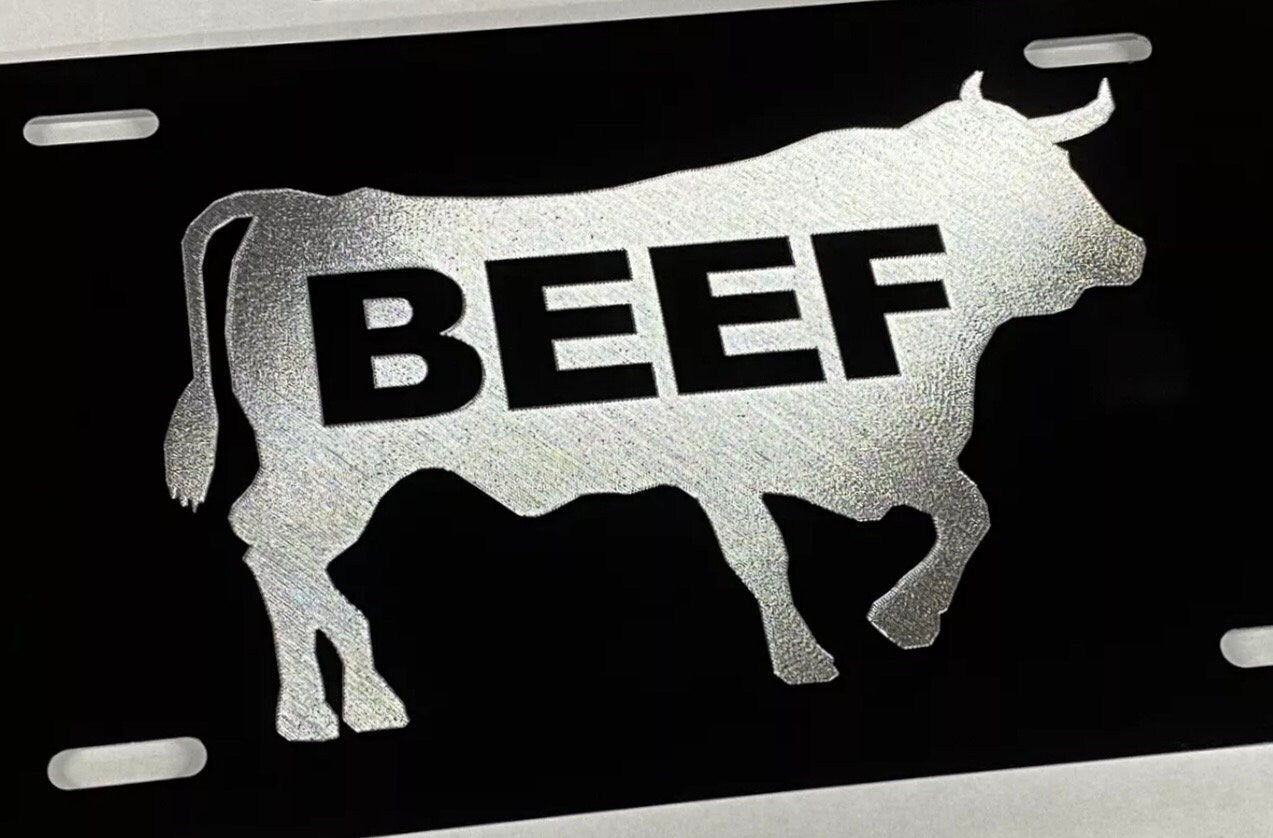 Engraved Eat Beef Car Tag