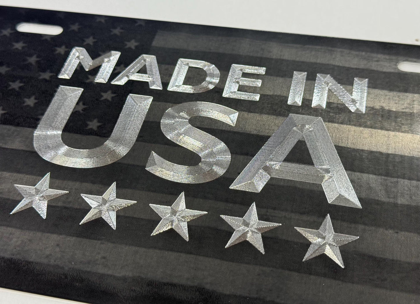 Combo Laser & Diamond Etched US Flag Made In USA Car Tag