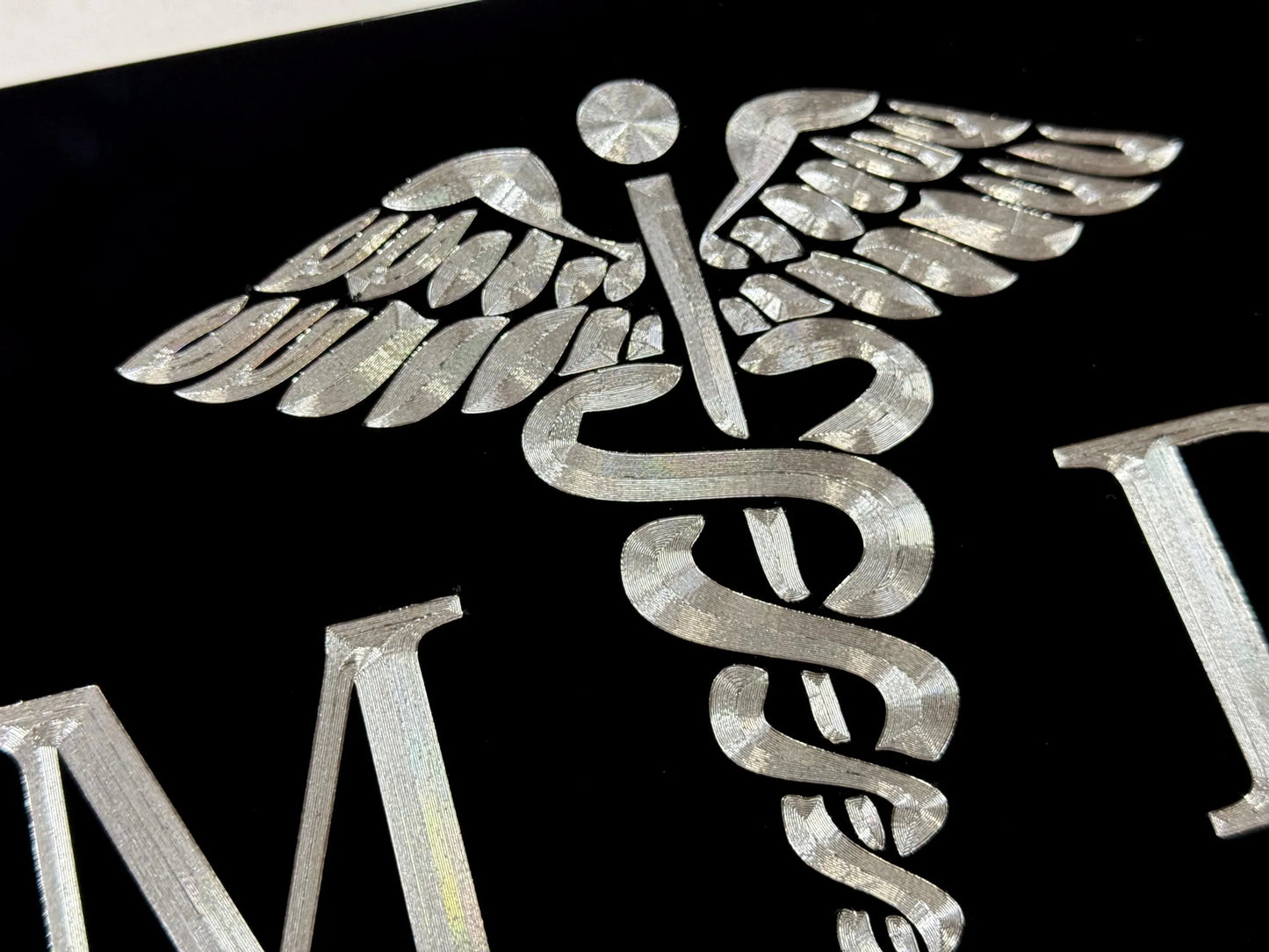 Silver Engraved MD Medical Doctor Caduceus Car Tag