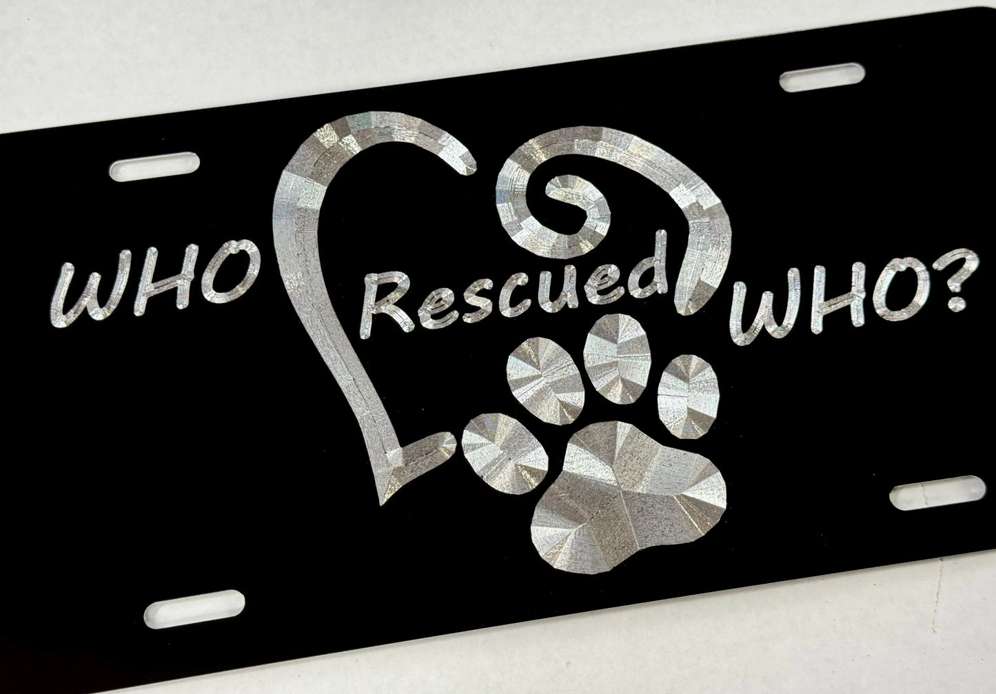 Engraved Who Rescued Who Dog Pet Adoption Car Tag