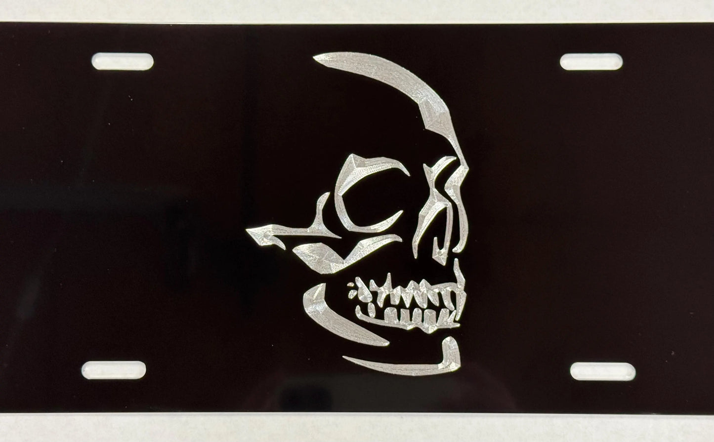 Real Engraved Aluminum Skull Car Tag