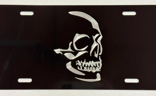 Real Engraved Aluminum Skull Car Tag