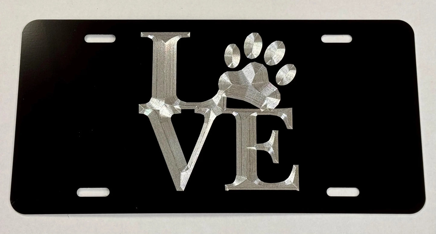 Engraved Love Dog Puppy Paw Car Tag