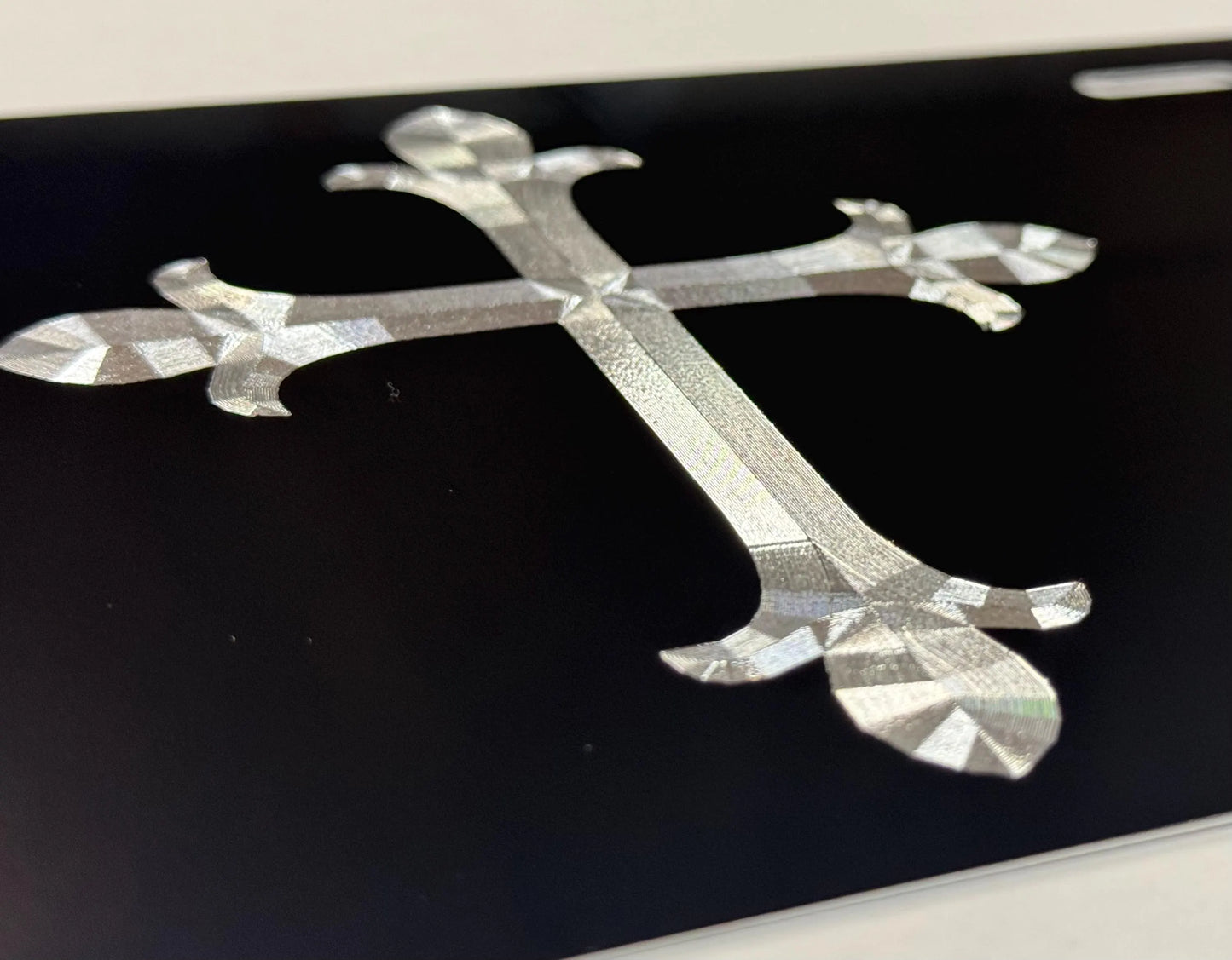 Silver Engraved 3D Christian Cross Car Tag