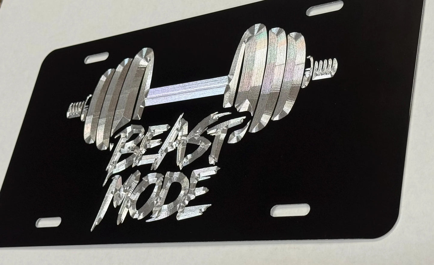 Engraved Beast Mode Weightlifting Car Tag