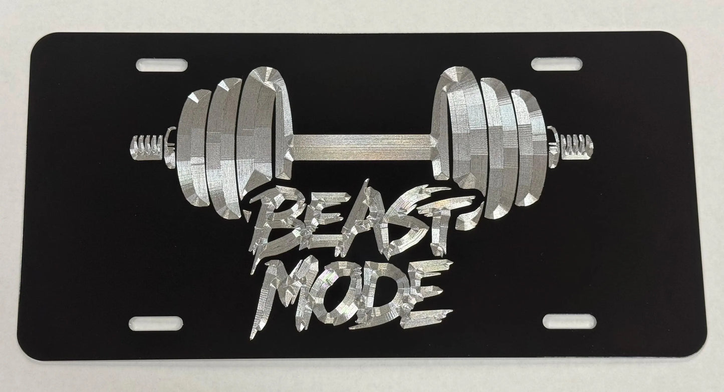 Engraved Beast Mode Weightlifting Car Tag