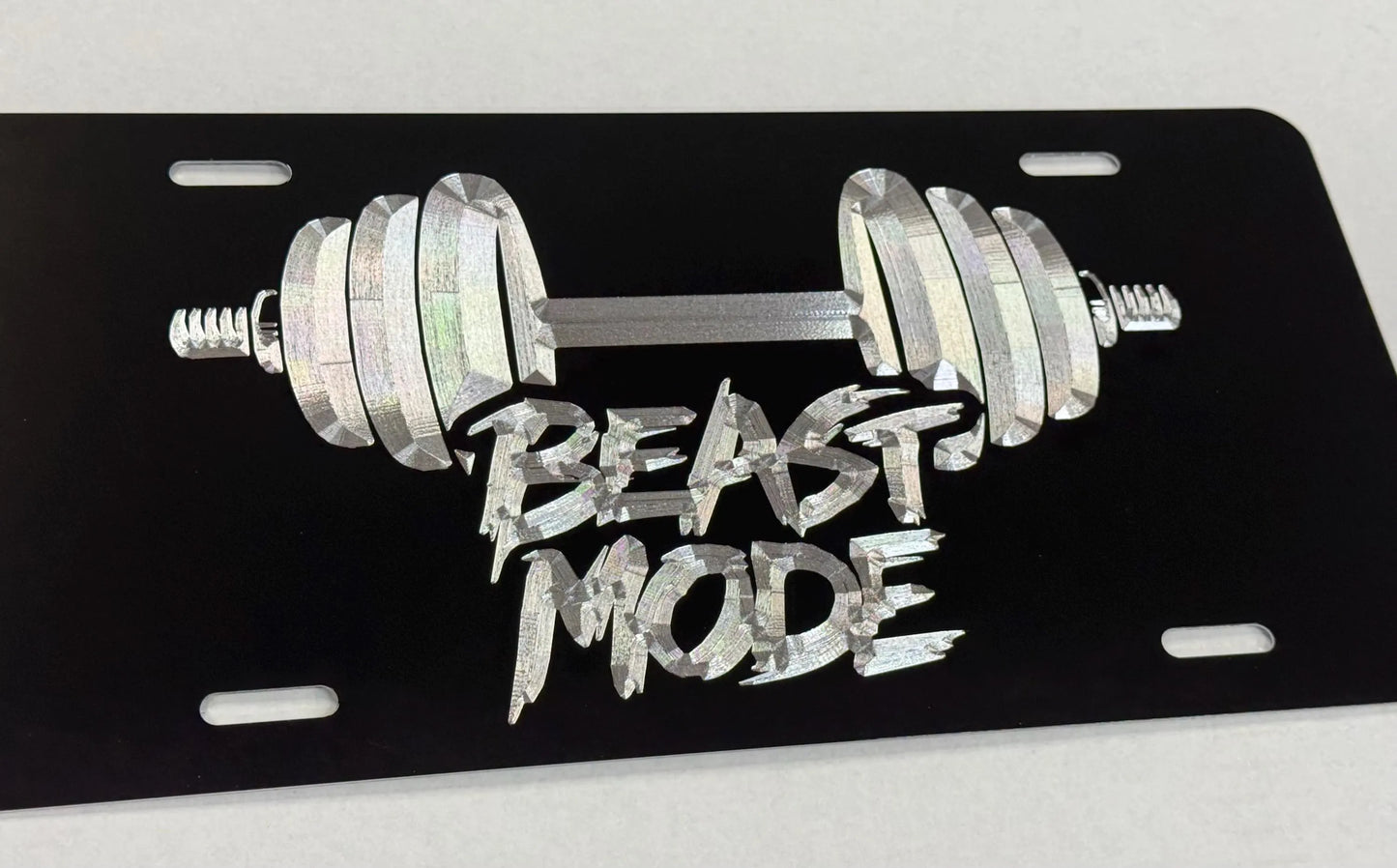 Engraved Beast Mode Weightlifting Car Tag