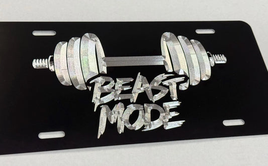 Engraved Beast Mode Weightlifting Car Tag