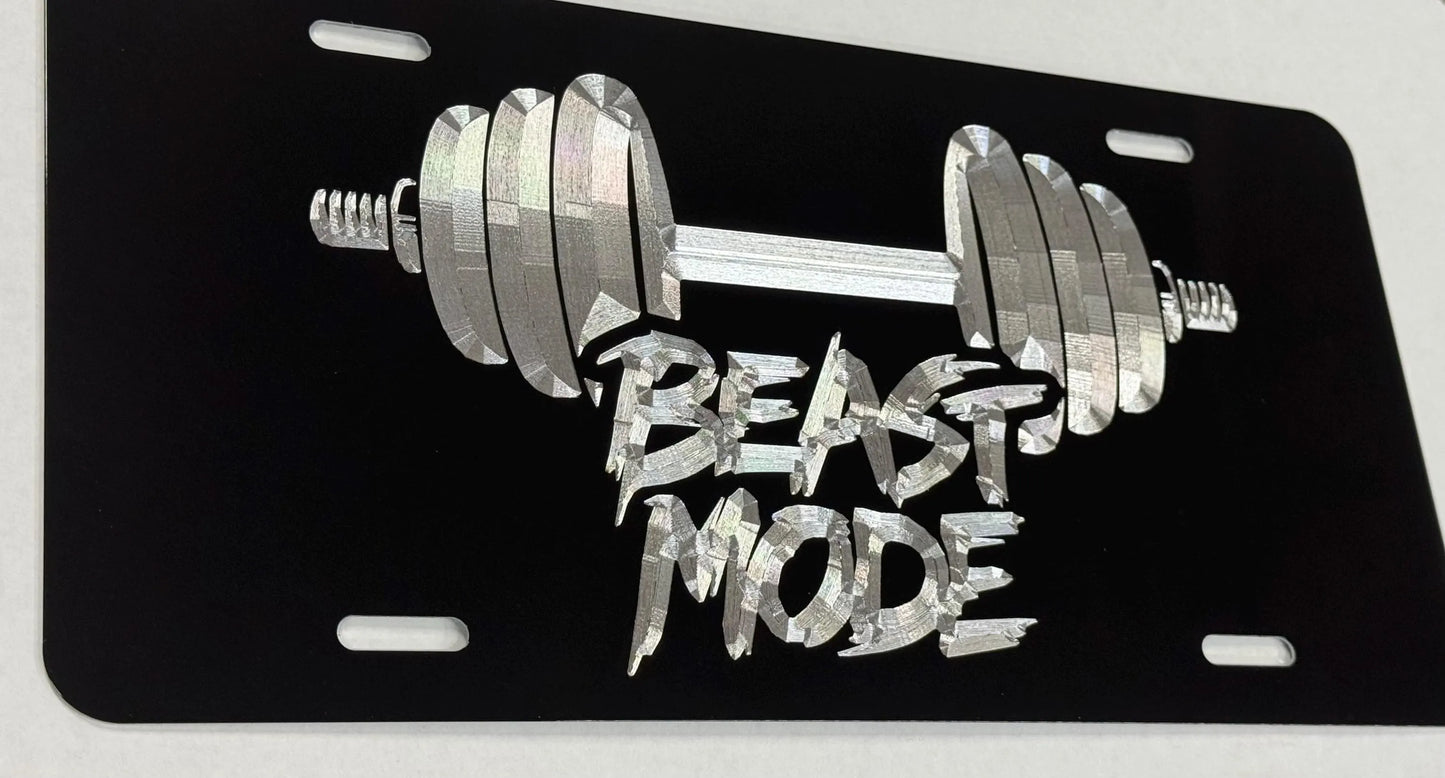 Engraved Beast Mode Weightlifting Car Tag