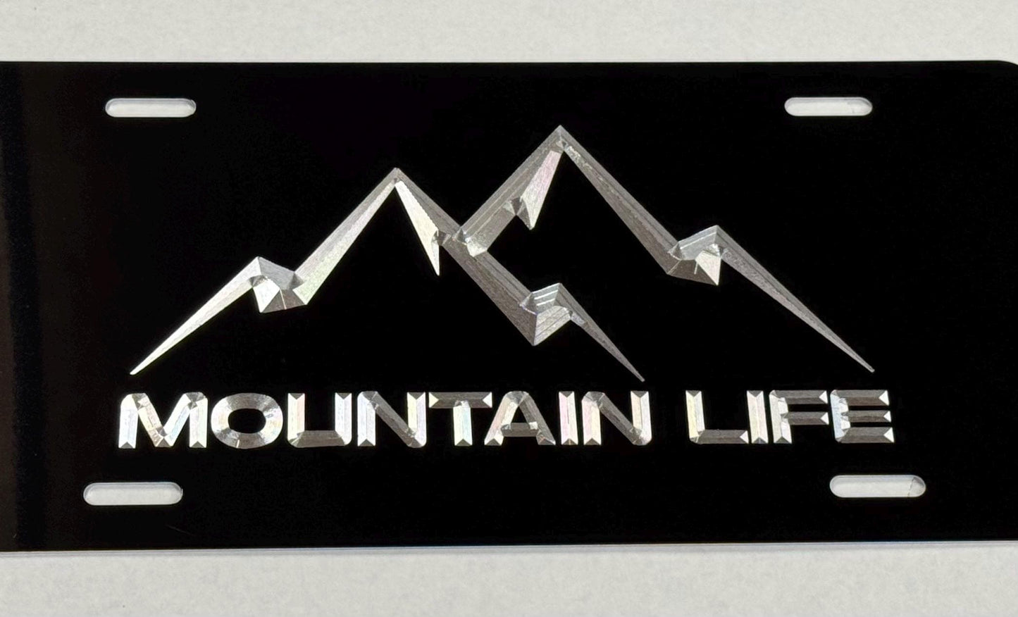 Engraved Mountain Life Car Tag Diamond Etched Black Metal License Plate Gift