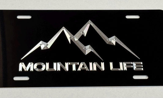 Engraved Mountain Life Car Tag Diamond Etched Black Metal License Plate Gift