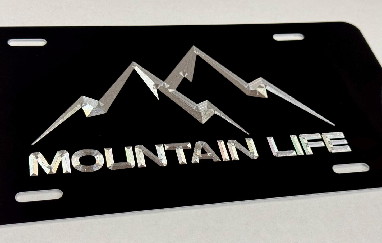 Engraved Mountain Life Car Tag Diamond Etched Black Metal License Plate Gift