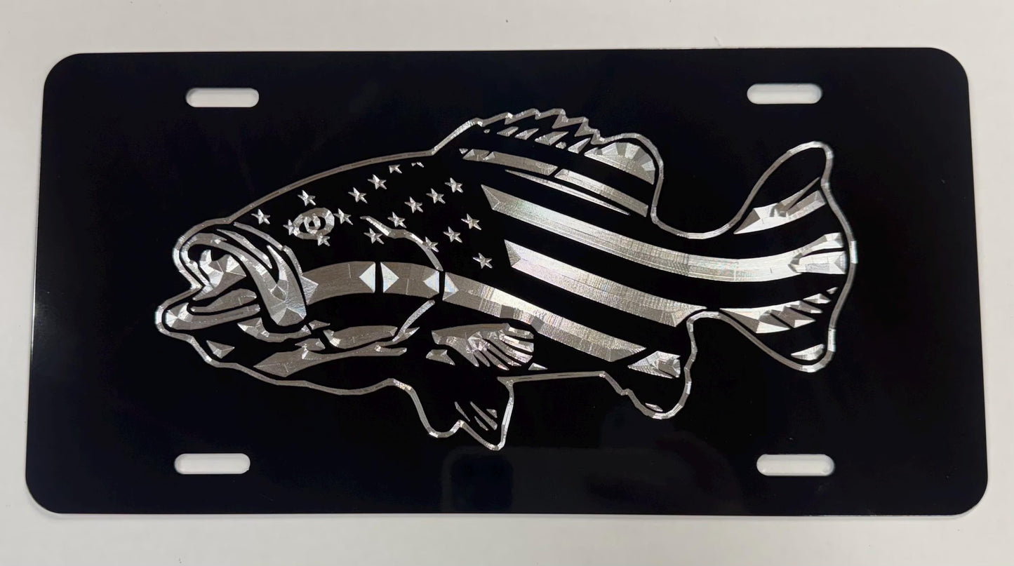 Engraved Bass Fish Fishing USA Car Tag