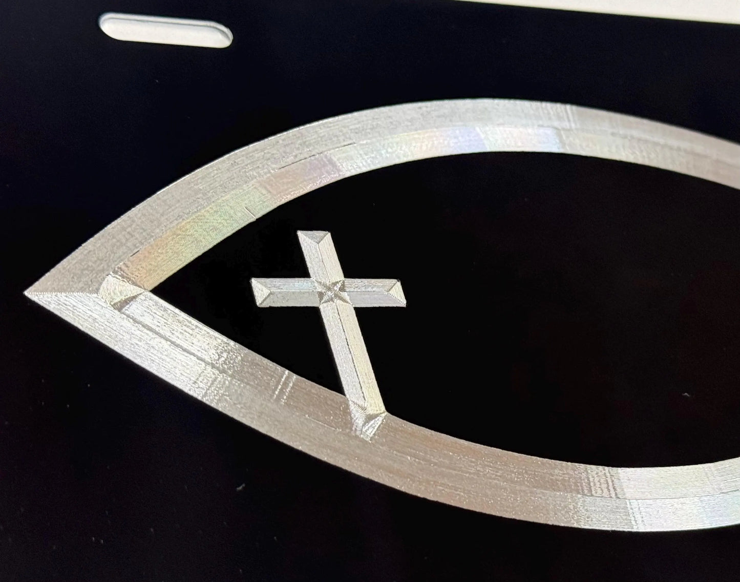 Engraved Christian Fish With Cross Car Tag