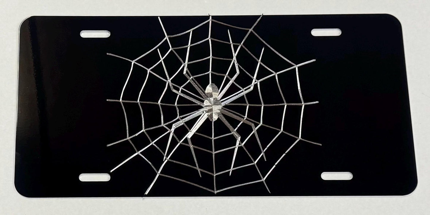 Engraved Spider Web Car Tag