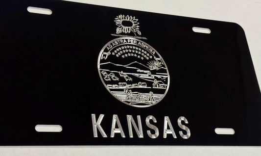 Engraved Kansas State Flag Car Tag
