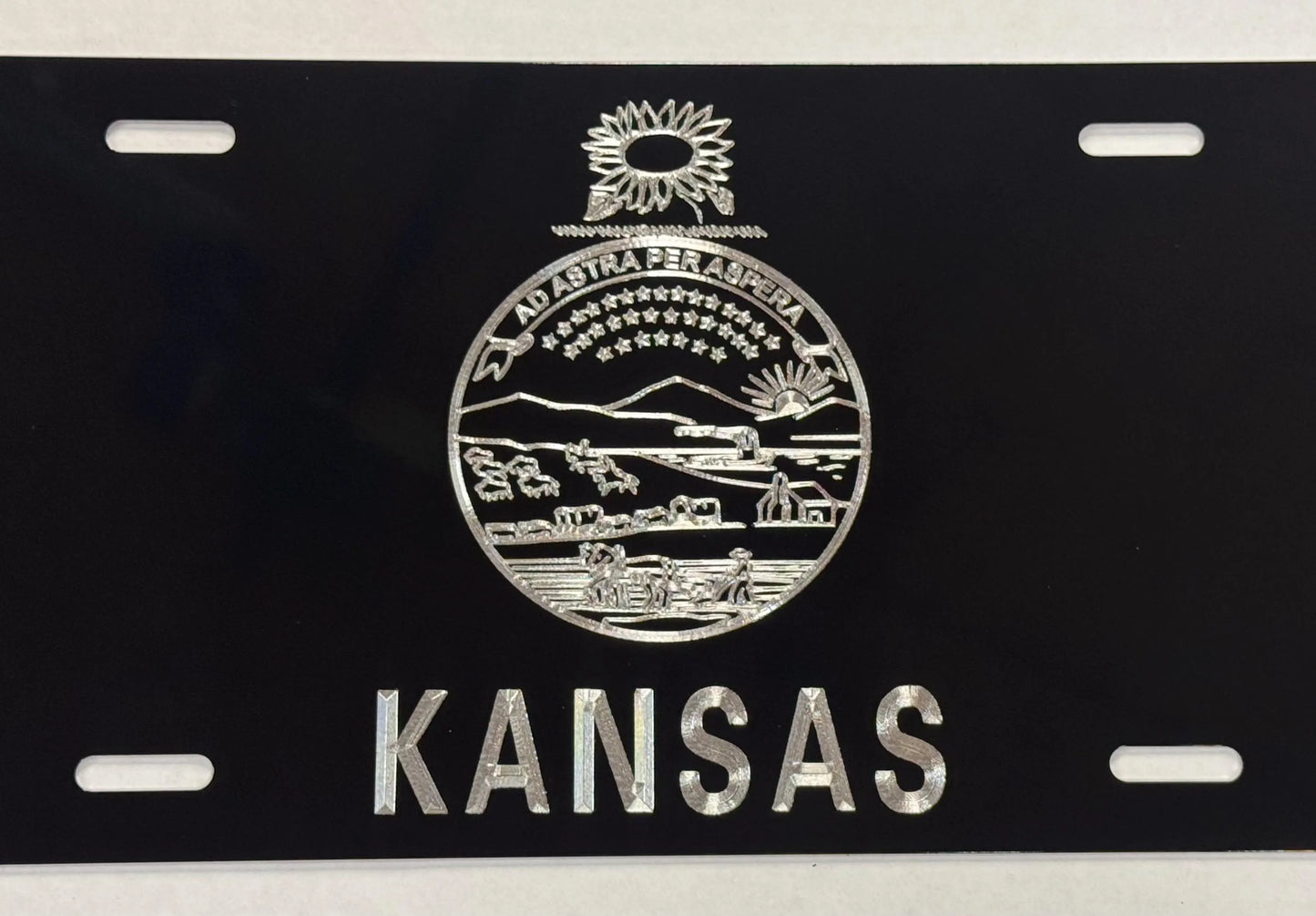 Engraved Kansas State Flag Car Tag