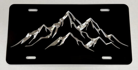 REFLECTIVE Engraved Mountains Car Tag Diamond Etched Black License Plate Gift