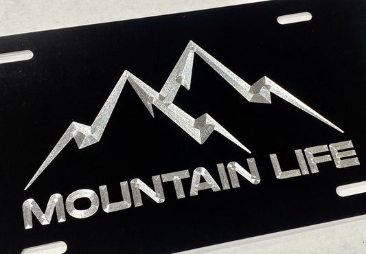 Engraved Mountain Life Car Tag Diamond Etched Black Metal License Plate Gift