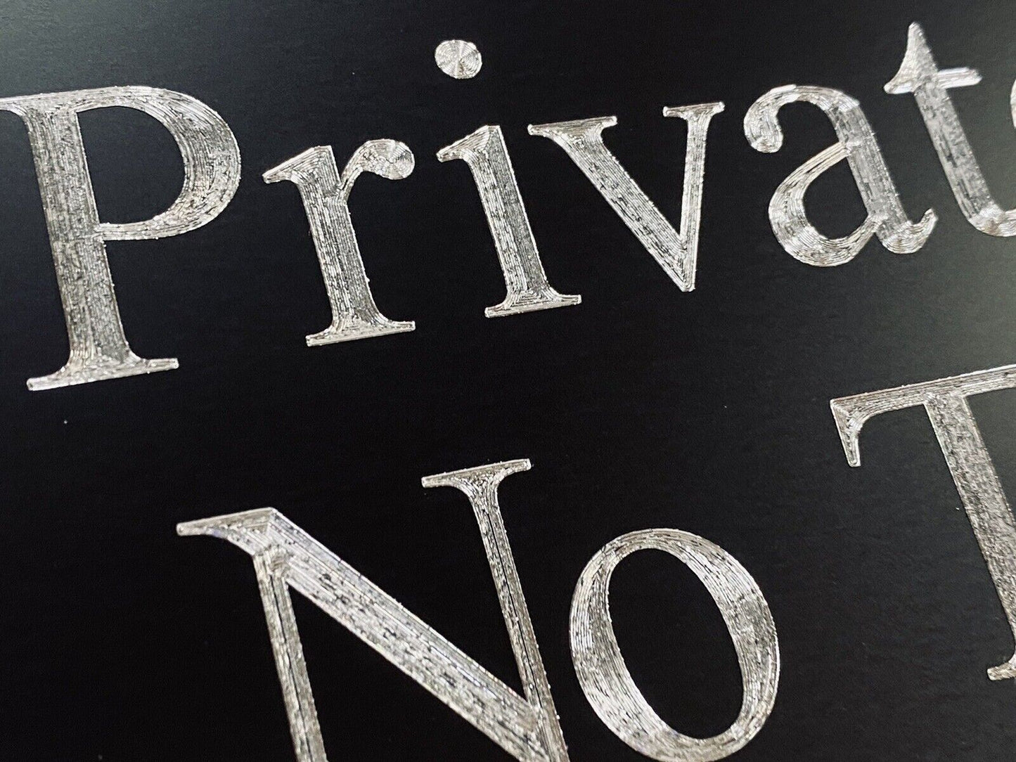 Silver Engraved Private Property No Trespassing Black Sturdy Metal 12x6 Sign