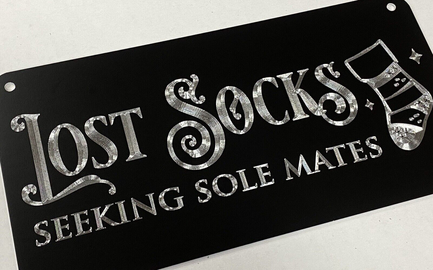 Diamond Etched Lost Socks Seeking Soulmates Laundry Room Decor Metal 6x12 Sign