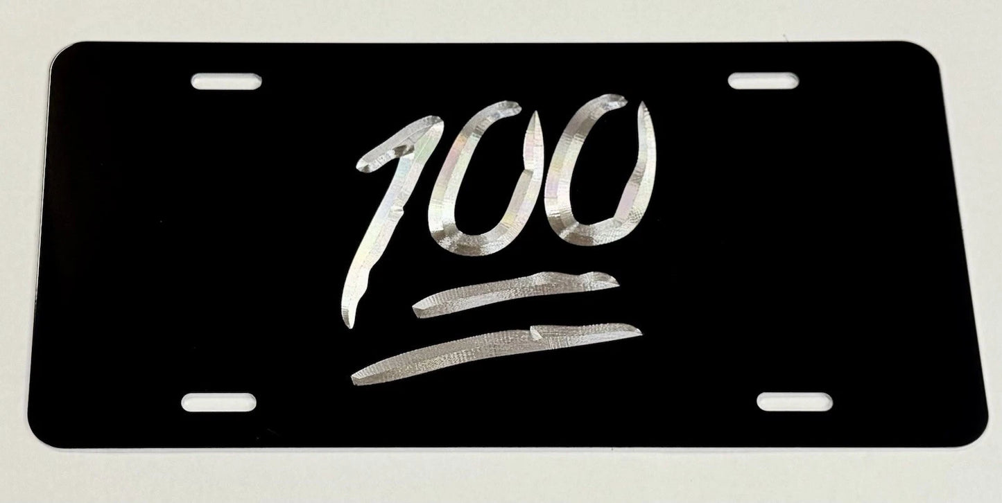 Engraved 100 emoji Car Tag