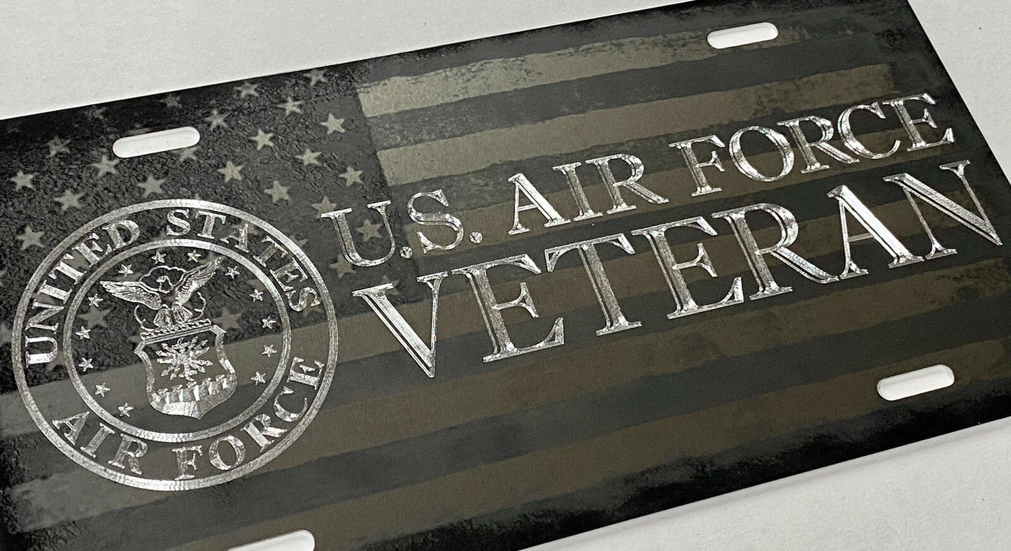 Combo Laser Engraved & Diamond Etched US Air Force Veteran Car Tag