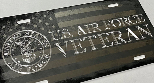 Combo Laser Engraved & Diamond Etched US Air Force Veteran Car Tag