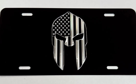 US American Flag Spartan Helmet Car Tag