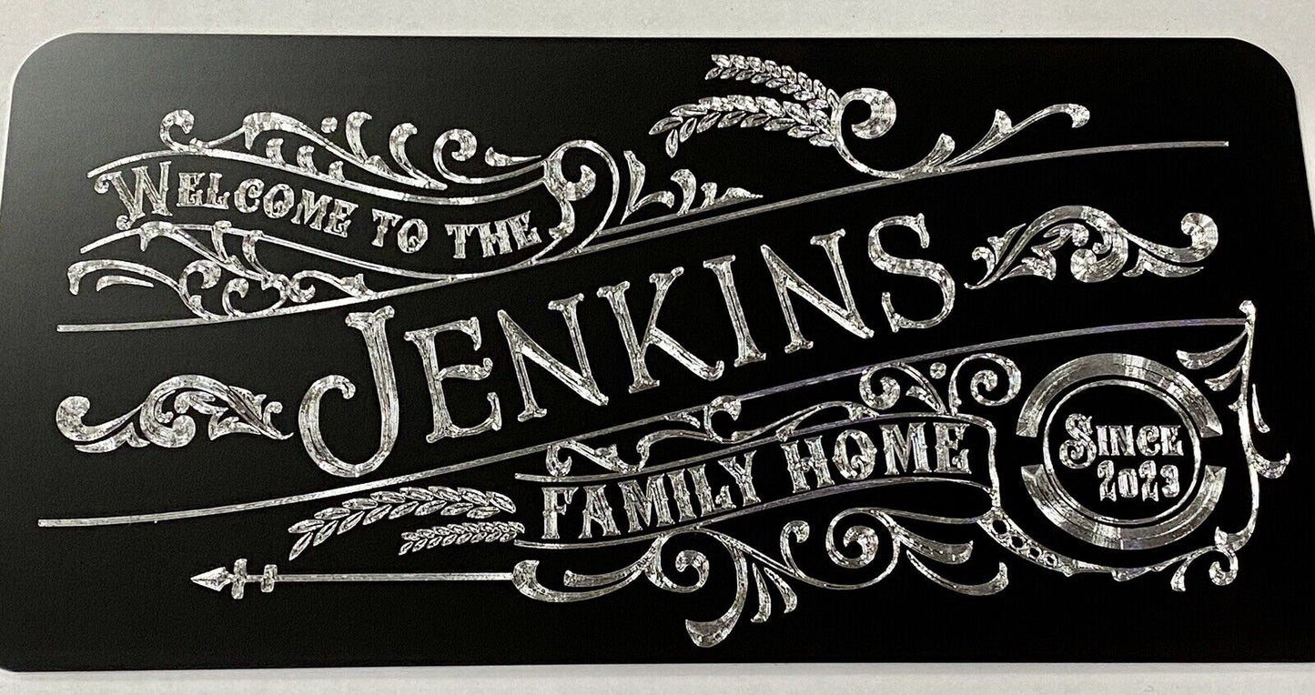 Engraved Personalized Custom Welcome Family Name House Home Metal 6x12 Sign