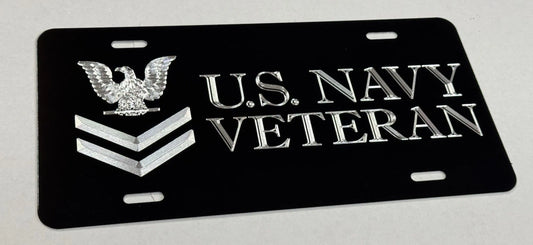Silver Engraved US Navy Veteran Car Tag
