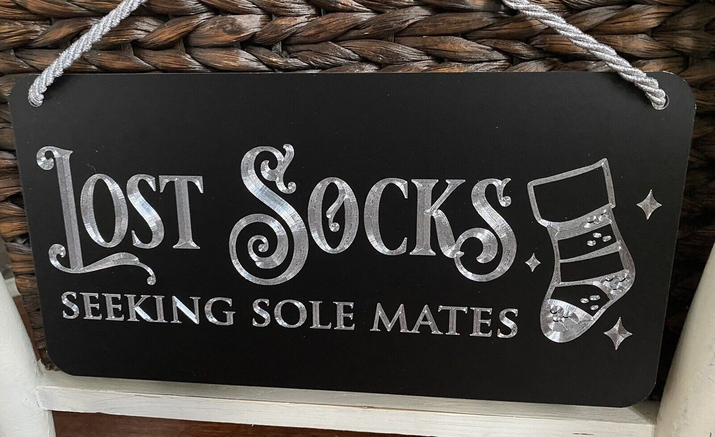 Diamond Etched Lost Socks Seeking Soulmates Laundry Room Decor Metal 6x12 Sign