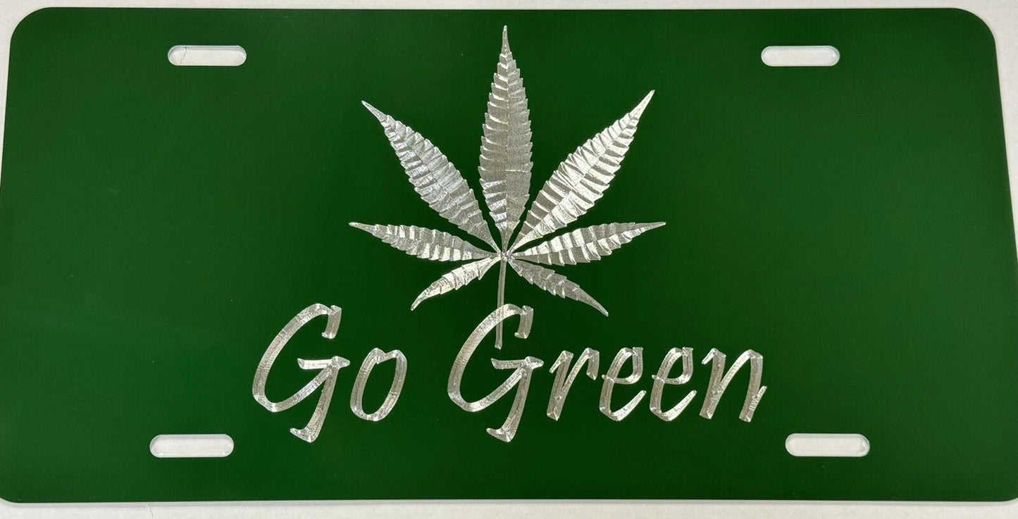 Go Green Marijuana Weed Pot Car Tag