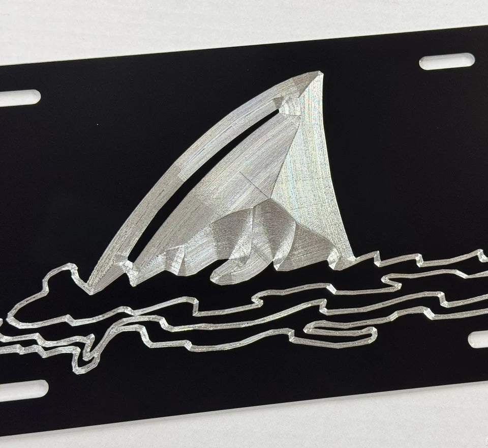 Deep Engraved Shark Fin In Water Car Tag