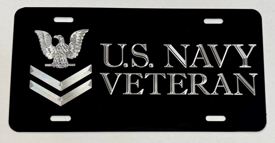 Silver Engraved US Navy Veteran Car Tag