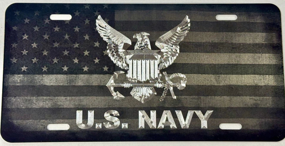 Combo Laser Etched & Diamond Engraved US Navy Car Tag