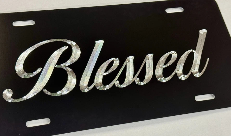 Silver Engraved Blessed Car Tag