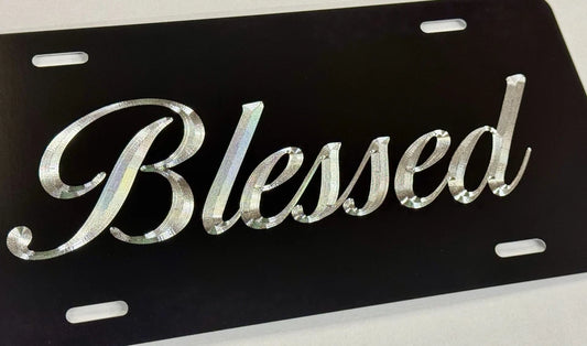 Silver Engraved Blessed Car Tag