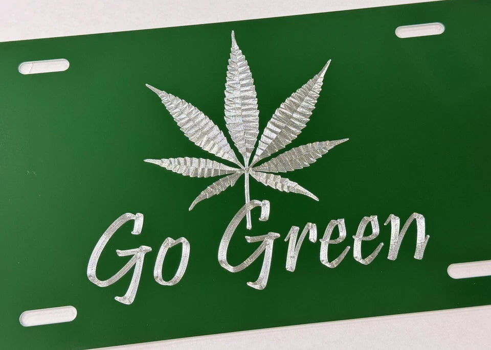 Go Green Marijuana Weed Pot Car Tag