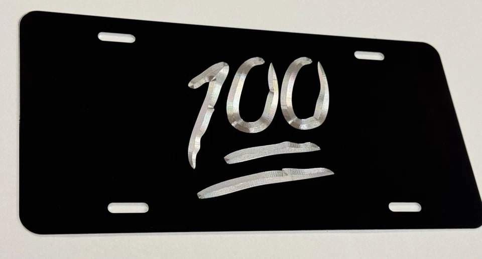 Engraved 100 emoji Car Tag