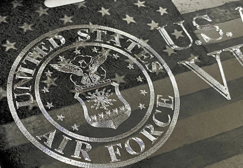 Combo Laser Engraved & Diamond Etched US Air Force Veteran Car Tag