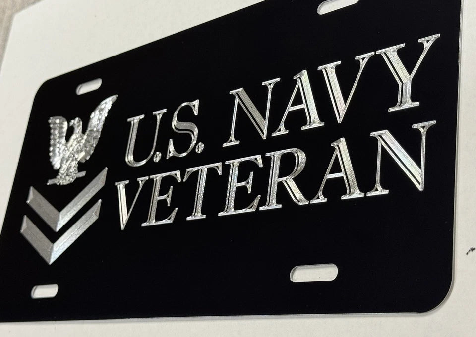 Silver Engraved US Navy Veteran Car Tag