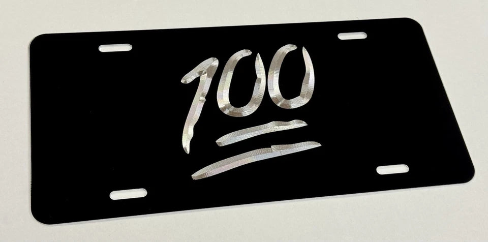 Engraved 100 emoji Car Tag