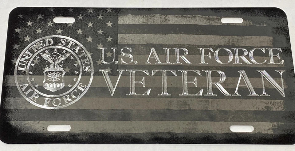Combo Laser Engraved & Diamond Etched US Air Force Veteran Car Tag