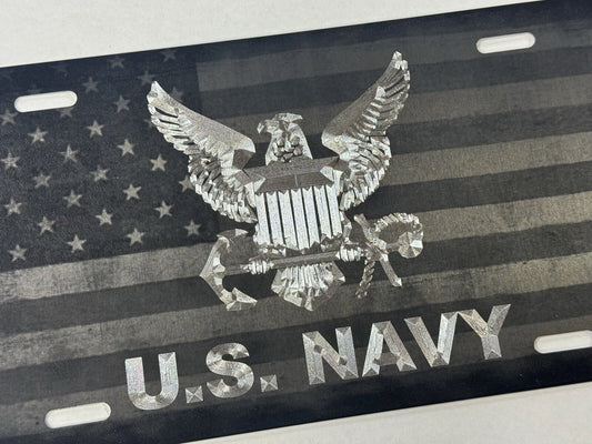Combo Laser Etched & Diamond Engraved US Navy Car Tag