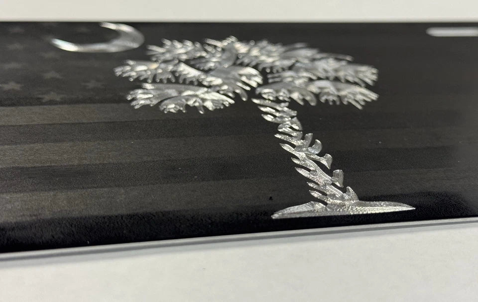 Laser US Flag & Diamond Etched SC Palmetto Palm Tree Car Tag