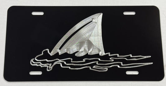 Deep Engraved Shark Fin In Water Car Tag