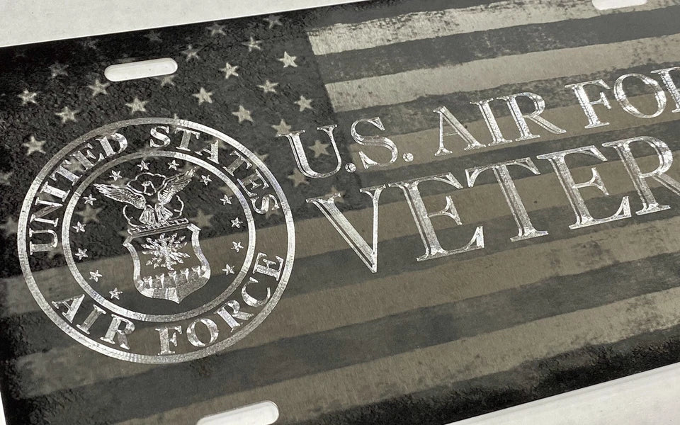 Combo Laser Engraved & Diamond Etched US Air Force Veteran Car Tag