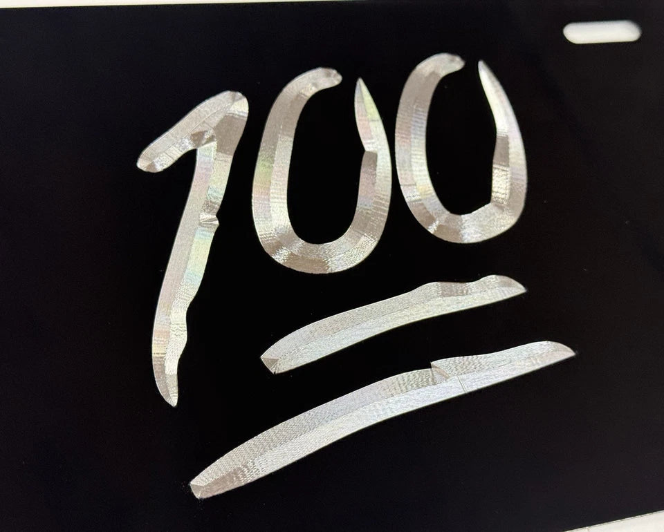 Engraved 100 emoji Car Tag