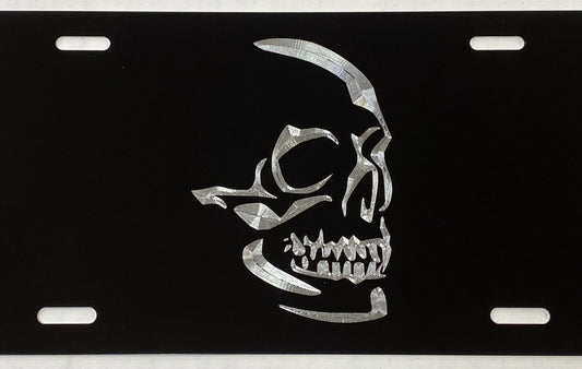 Real Engraved Aluminum Skull Car Tag